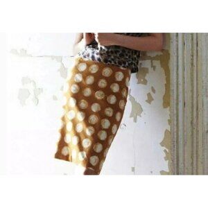 Anthropologie Maeve Pencil Skirt Corduroy Corded Dots Yellow Brown Sz 10